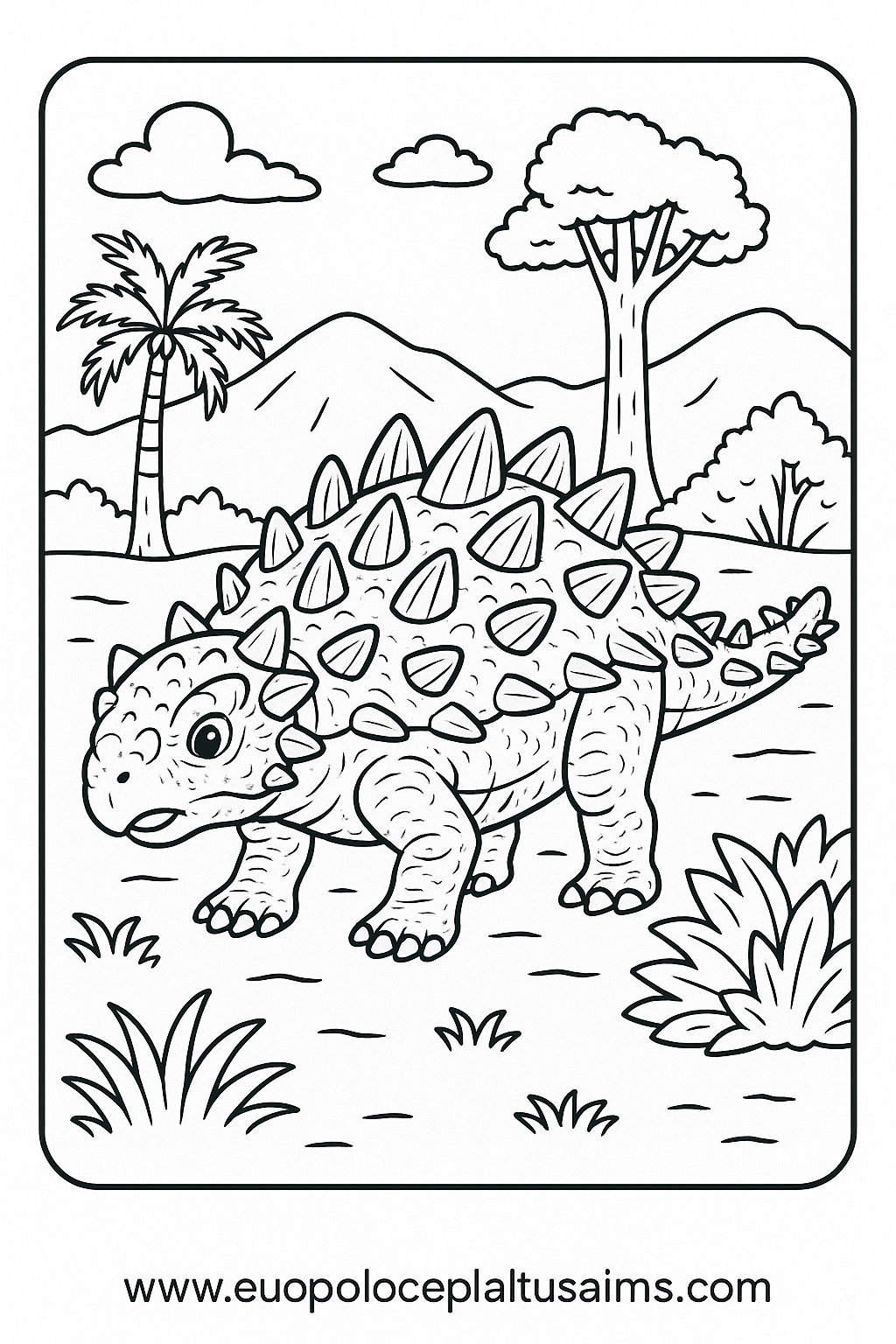 Explore the Prehistoric World with a Realistic Euoplocephalus Coloring Page for Toddlers – free coloring page for kids
