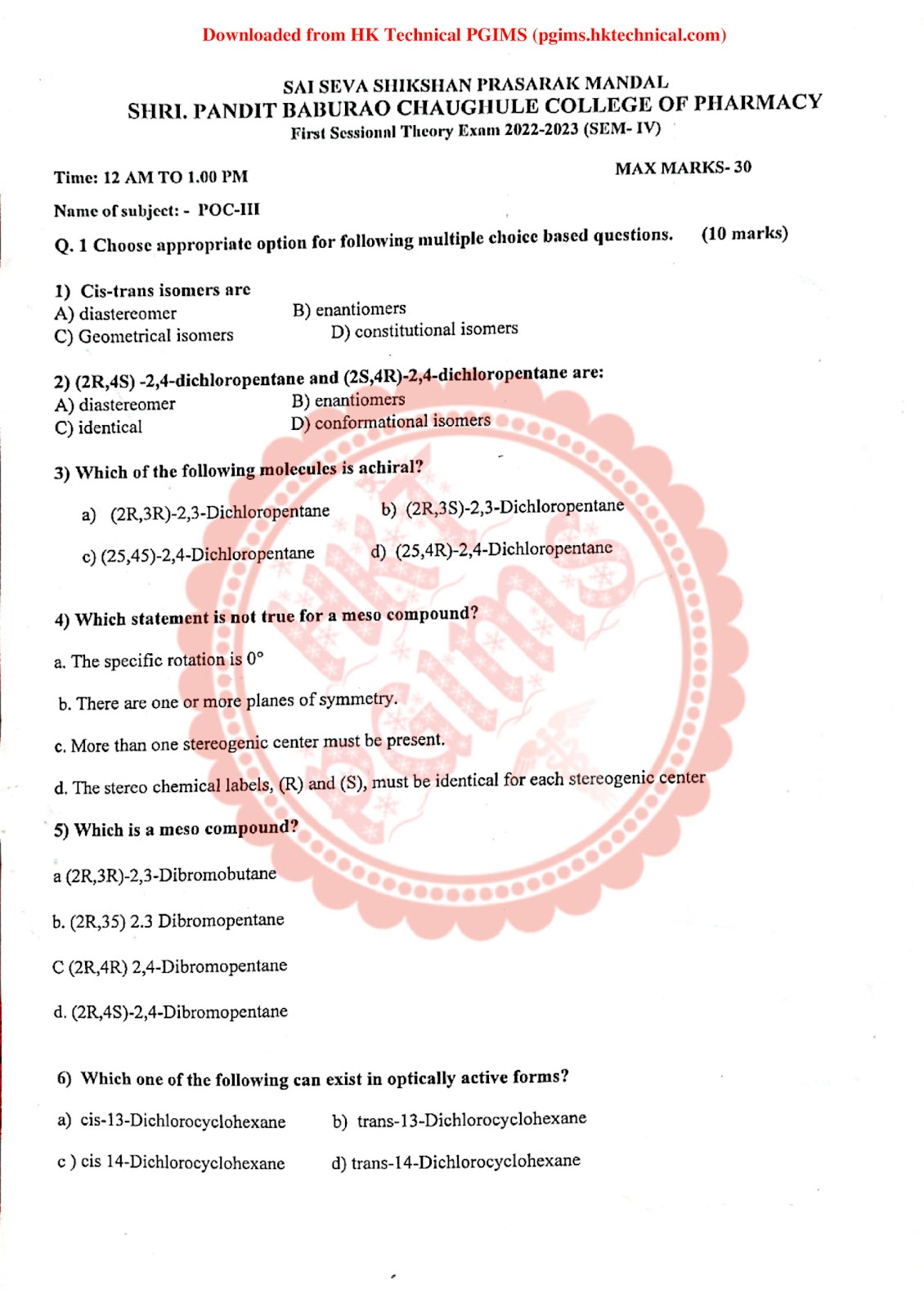 BP401T Pharmaceutical Organic Chemistry III BPharmacy 4th Semester