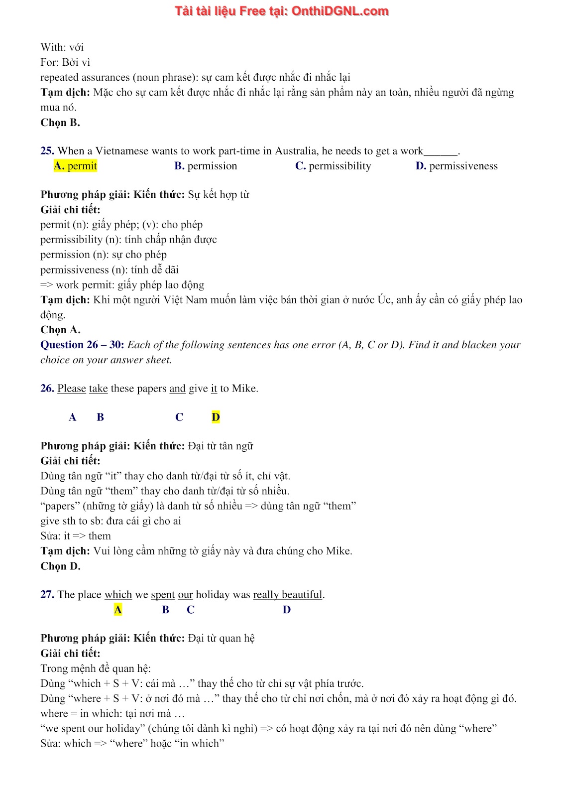 800 bài tập môn Tiếng Anh - Ôn thi ĐGNL ĐHQG TP HCM Phần 23