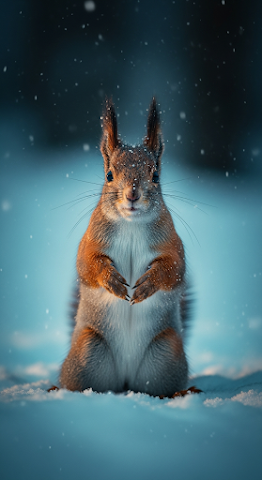 Squirrel in Winter Snow