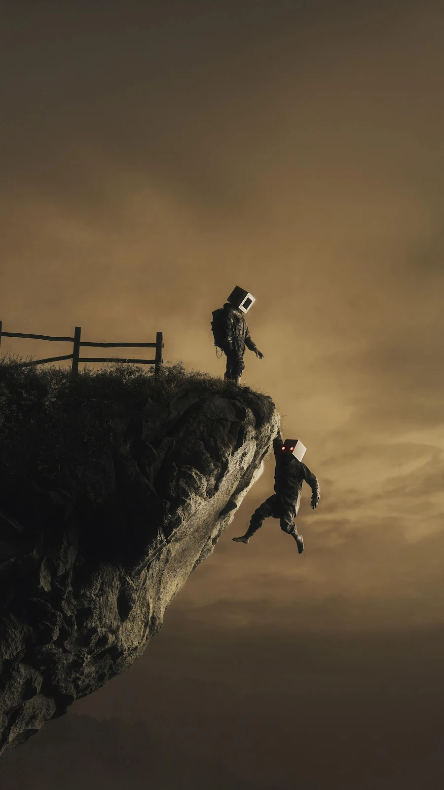 Saving A Box Head Figure - Conceptual Digital Art 4K iPhone Wallpaper (2160x3840)