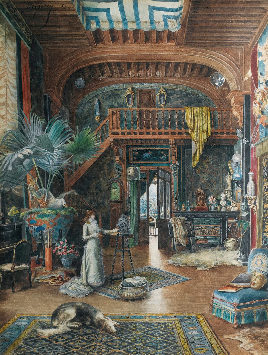 Sarah Bernhardt sculpting in her studio 1879