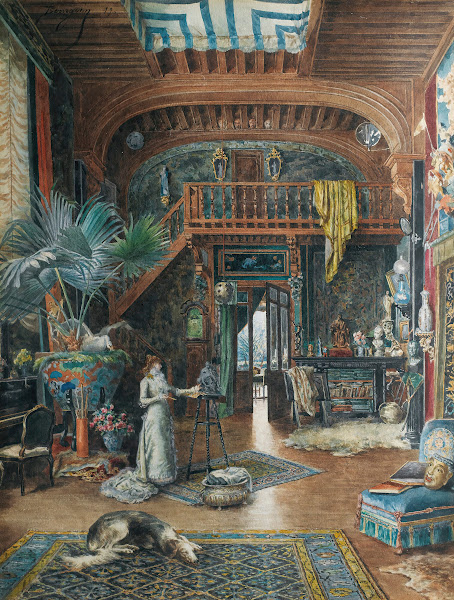 Sarah Bernhardt sculpting in her studio 1879