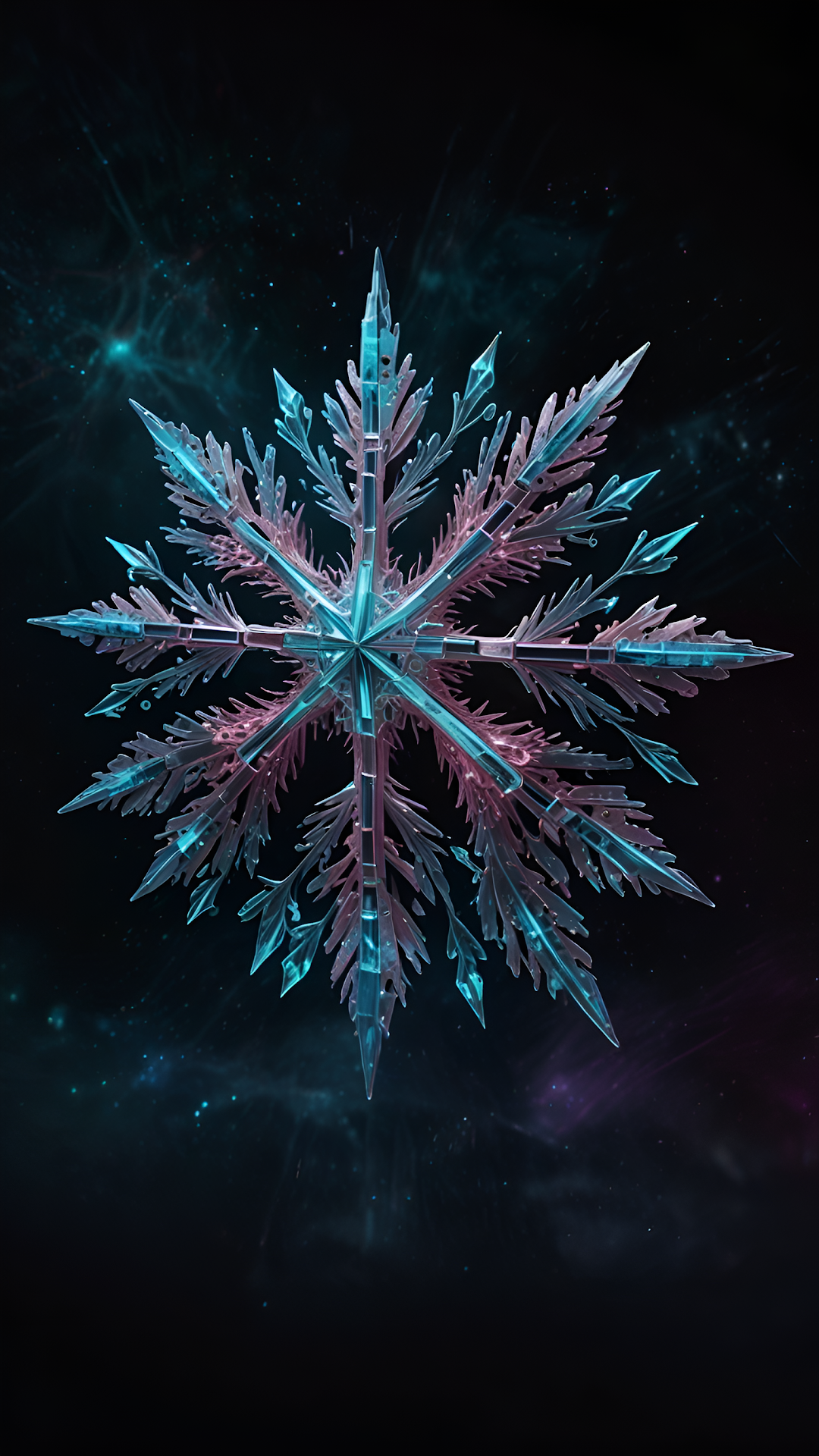 Iridescent Snowflake Glowing Against Cosmic Nebula Background - Free 4K mobile Wallpaper