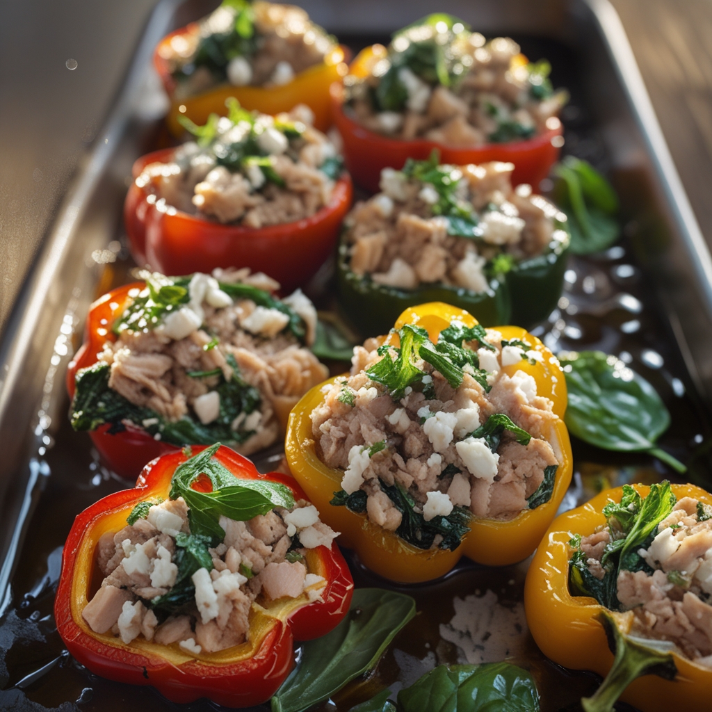 Final Turkey Spinach & Feta Stuffed Bell Peppers with Citrus Tomato Sauce