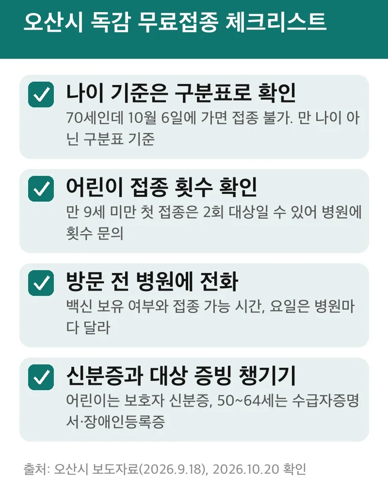 오산시 독감 무료접종 체크리스트