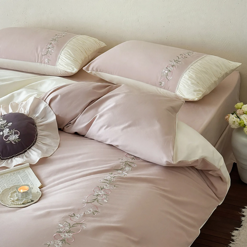 Cotton Bedding Set, 4 pieces, Floral Embroidery