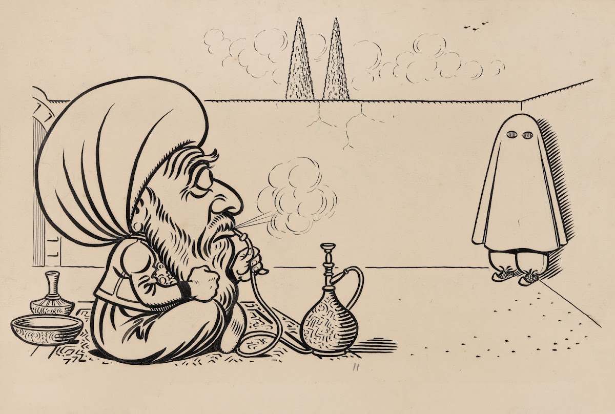 Twelve Comic Strip Frames Of Arabic Woman Running Away With Young Man After Argu