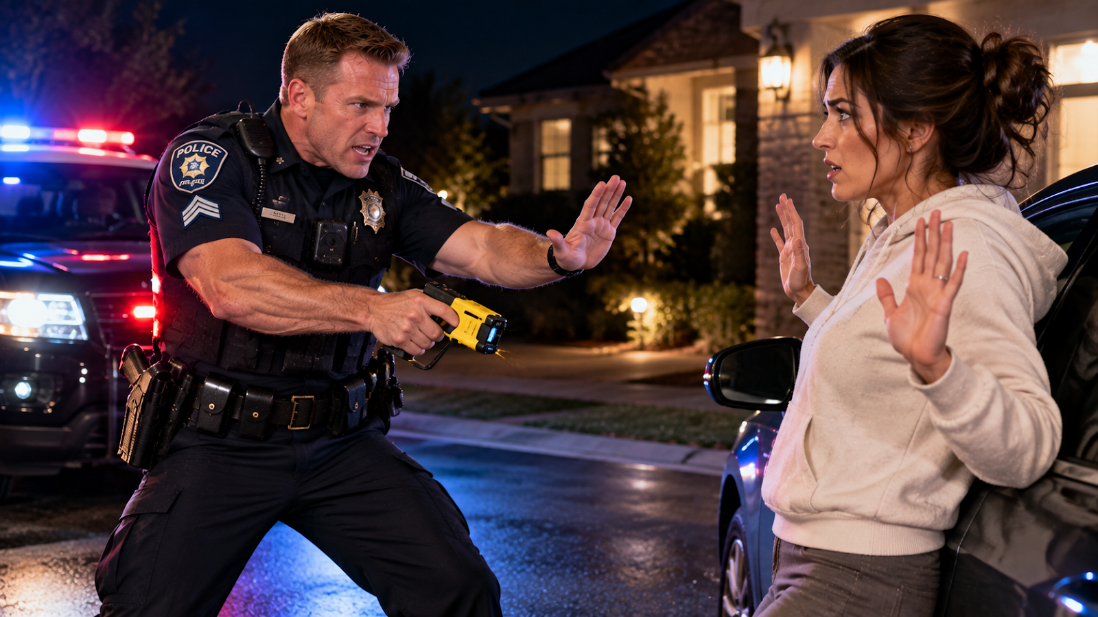 “Don’t Push Me,” He Said. His Right Hand Kept The Taser Low, Aimed Toward My Waist, While His Left Hand Rose In Warning. “Step Back. Now.”