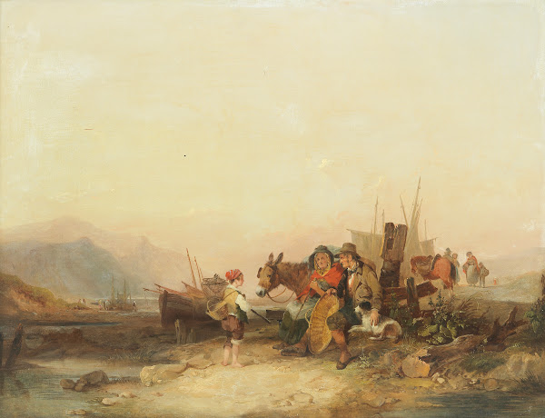 Fishing family on the shore