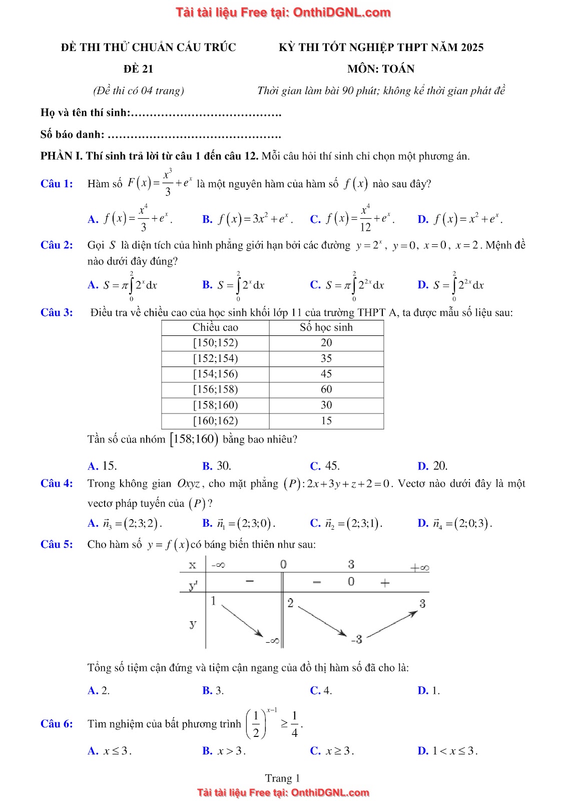 32 đề phát triển minh họa môn toán - có đáp án