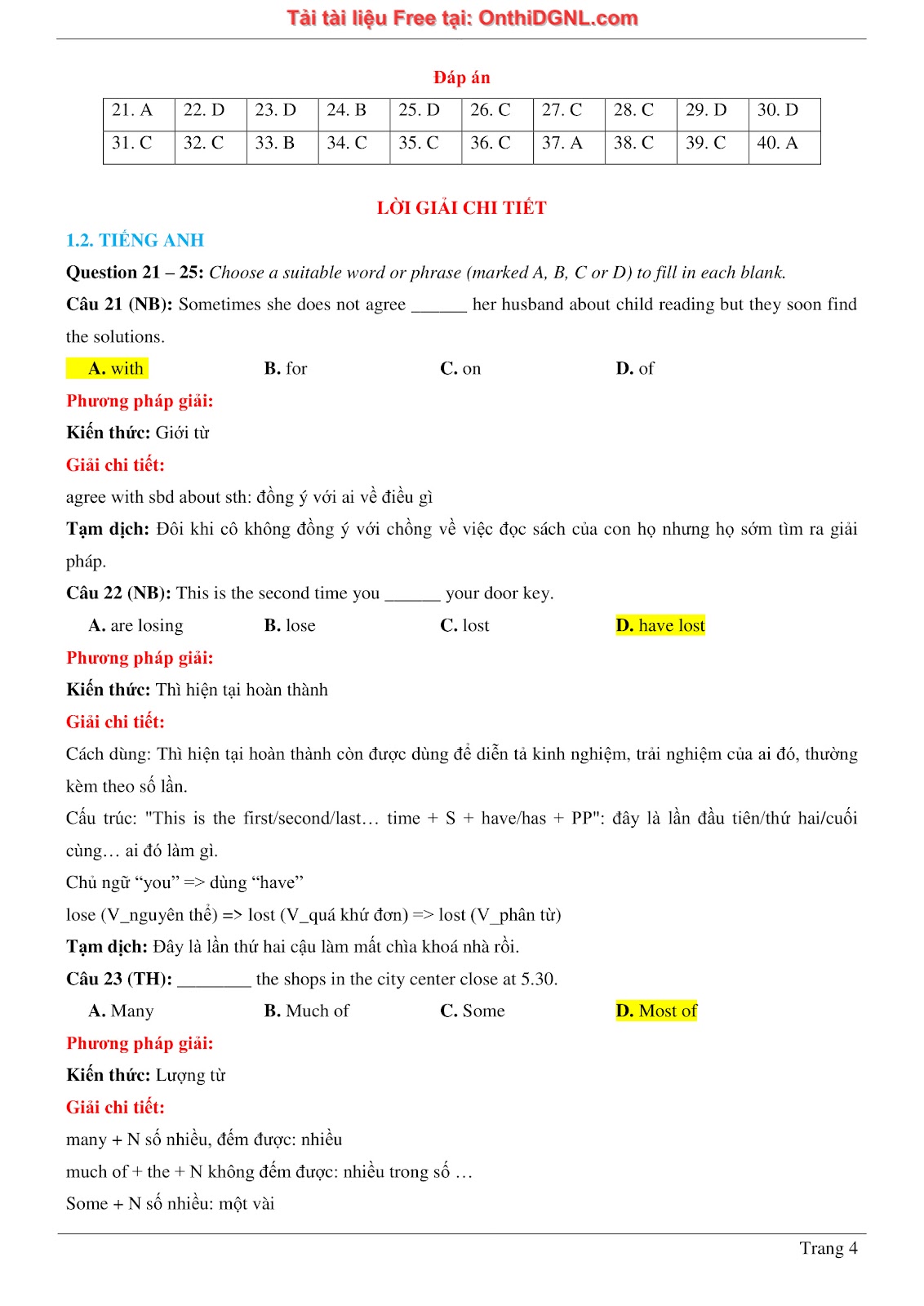 800 bài tập môn Tiếng Anh - Ôn thi ĐGNL ĐHQG TP HCM Phần 10