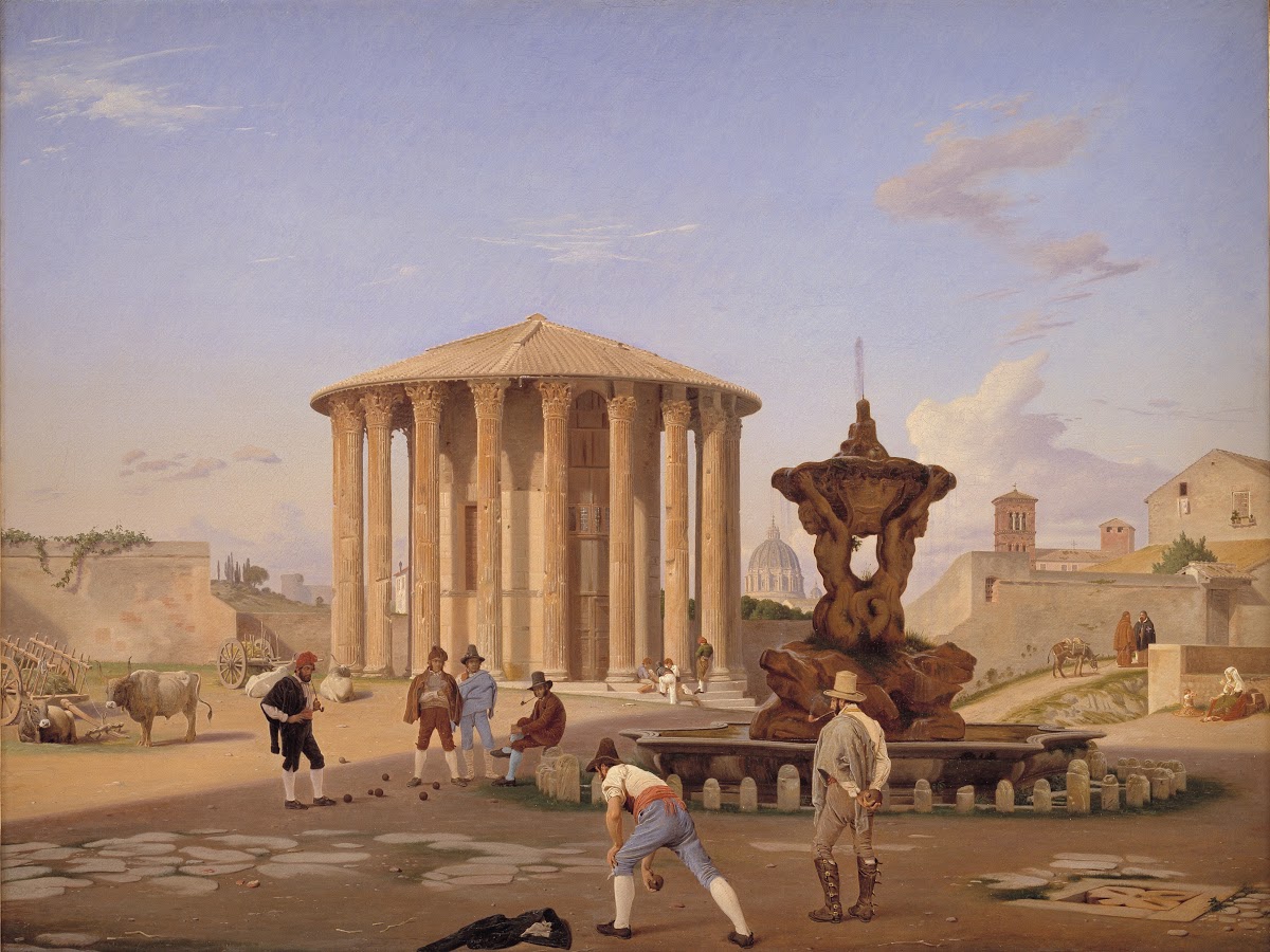 Piazza della Bocca della Verità with the so called Vesta Temple in Rome 1837