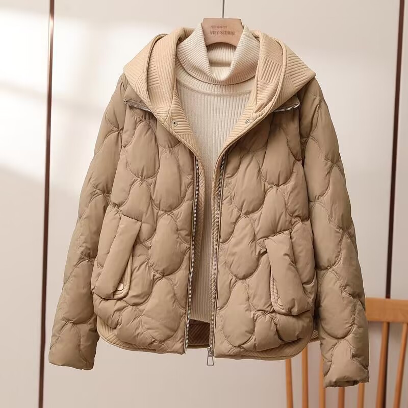 Women's winter jacket with hood and knit look
