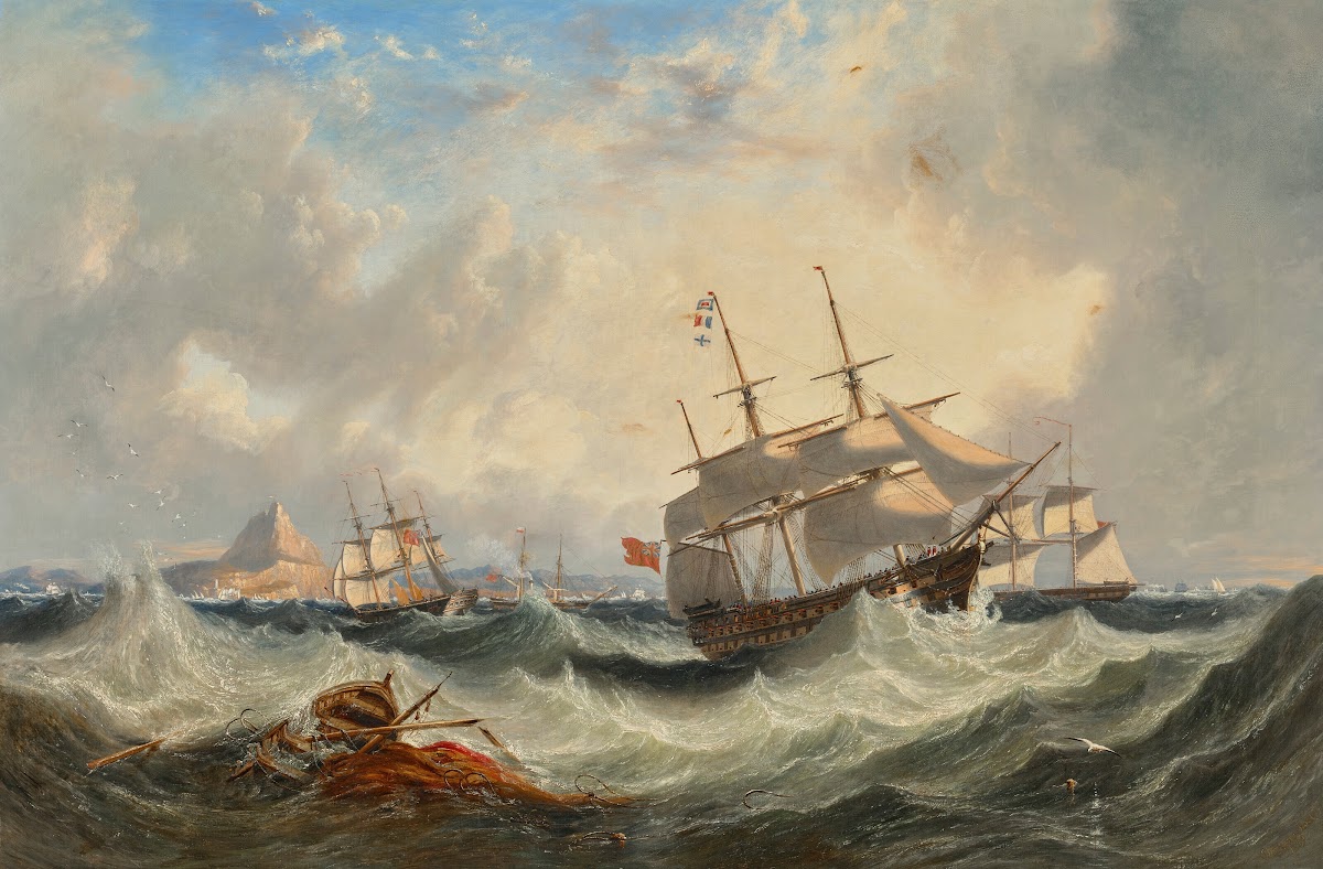 A 74 calling for a pilot off Gibraltar with shipping beyond 1859