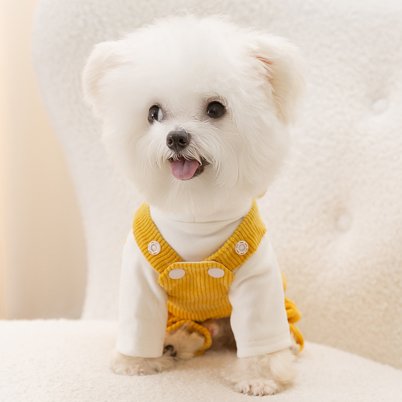 Dog overall with suspenders made of cord
