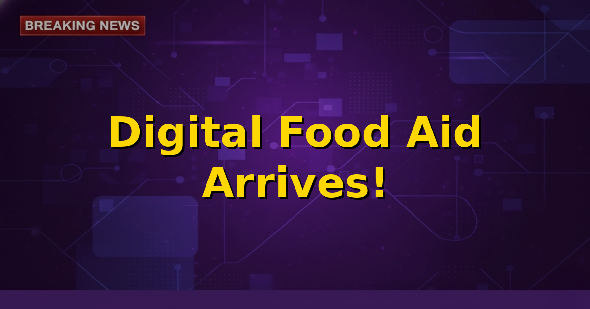 Digital Rupee symbol overlaying a graphic of food grains and a mobile phone, representing digital food subsidy in Puducherry.