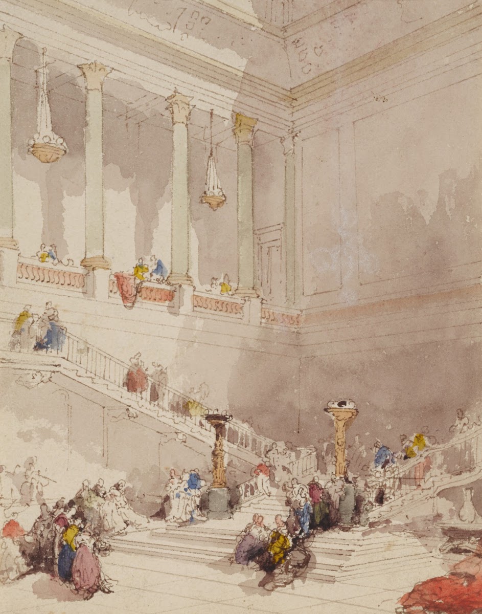Figures on the staircase of a palace