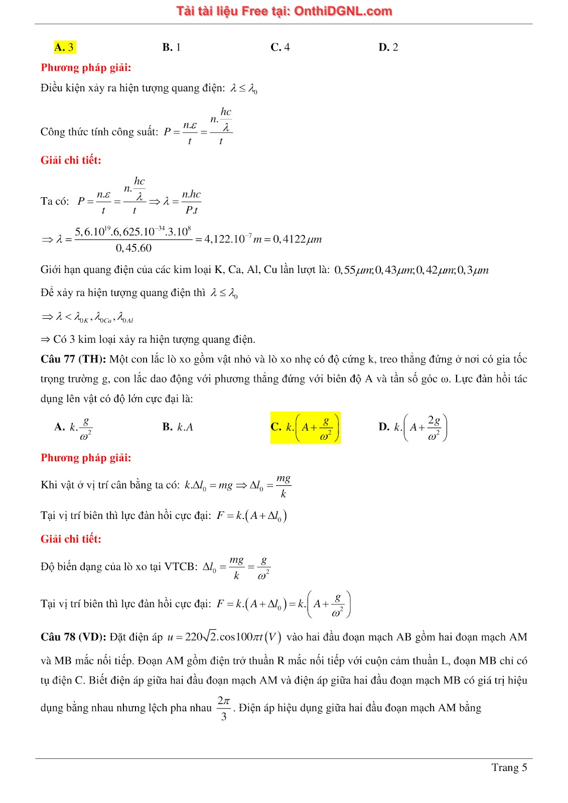 300 bài tập môn Vật Lý - Ôn thi ĐGNL ĐHQG TPHCM Phần 23
