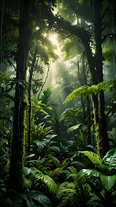 Lush Tropical Rainforest Sunlight Canopy Jungle Foliage
