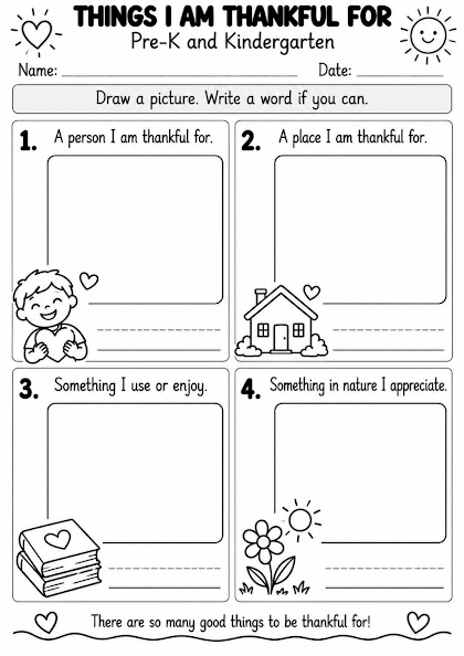 Things I Am Thankful For Worksheet