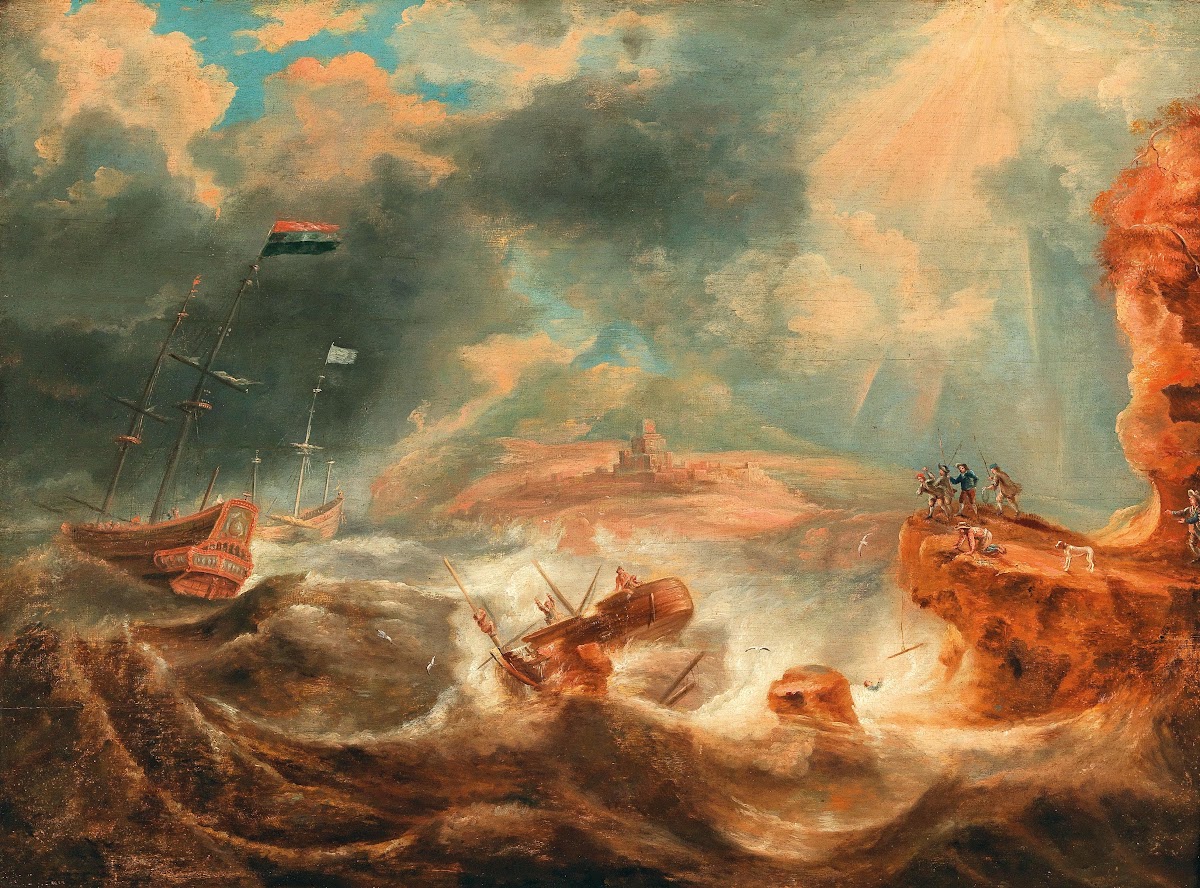 A Shipwreck Off A Rocky Coast