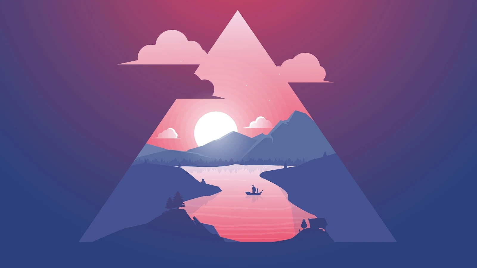 Minimalism, Artwork, Sun, Boat, Clouds 4K Desktop, iPhone Wallpaper Background