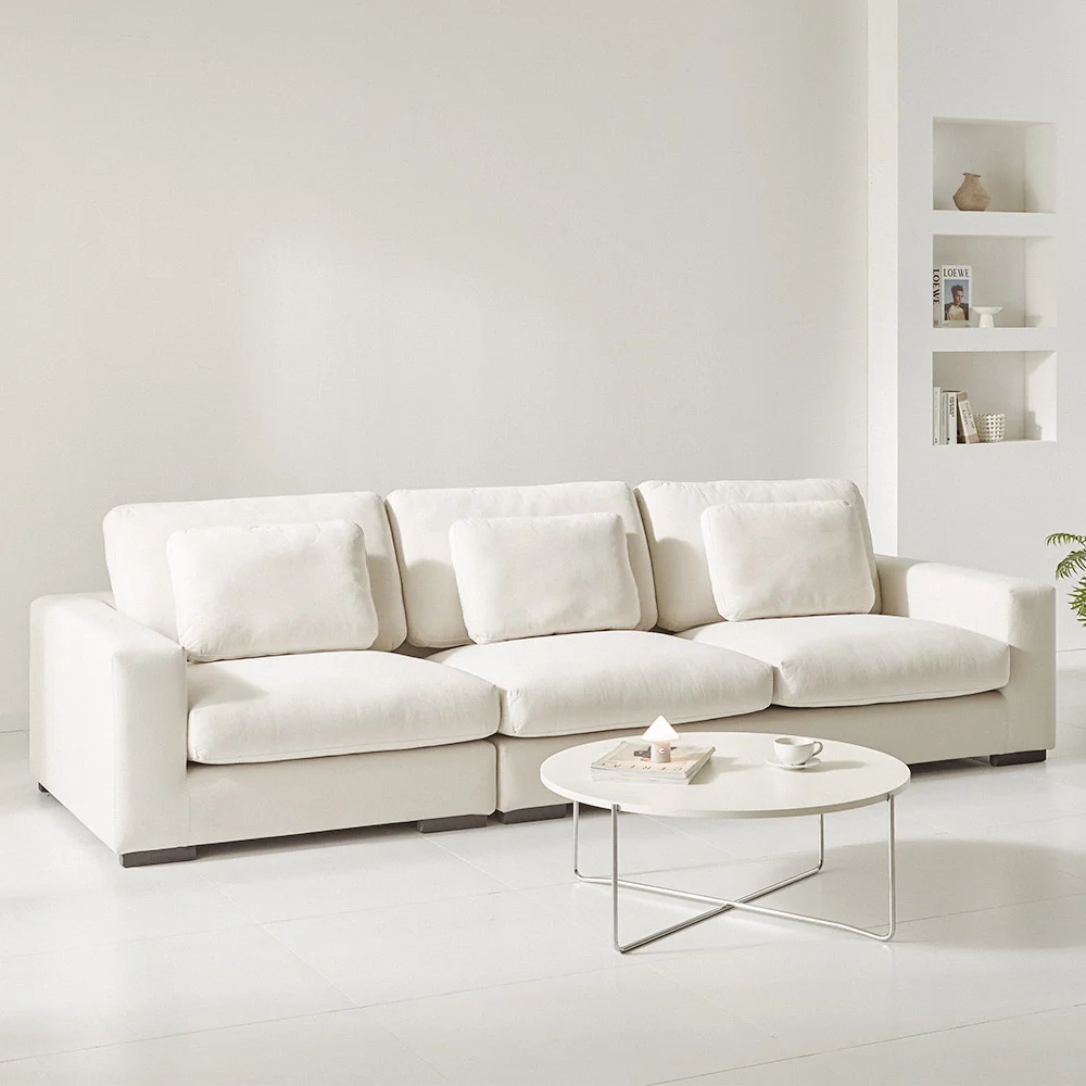 채움가구 플레노 아쿠아텍스 4인용 소파 한 달 사용 후 거실의 변화