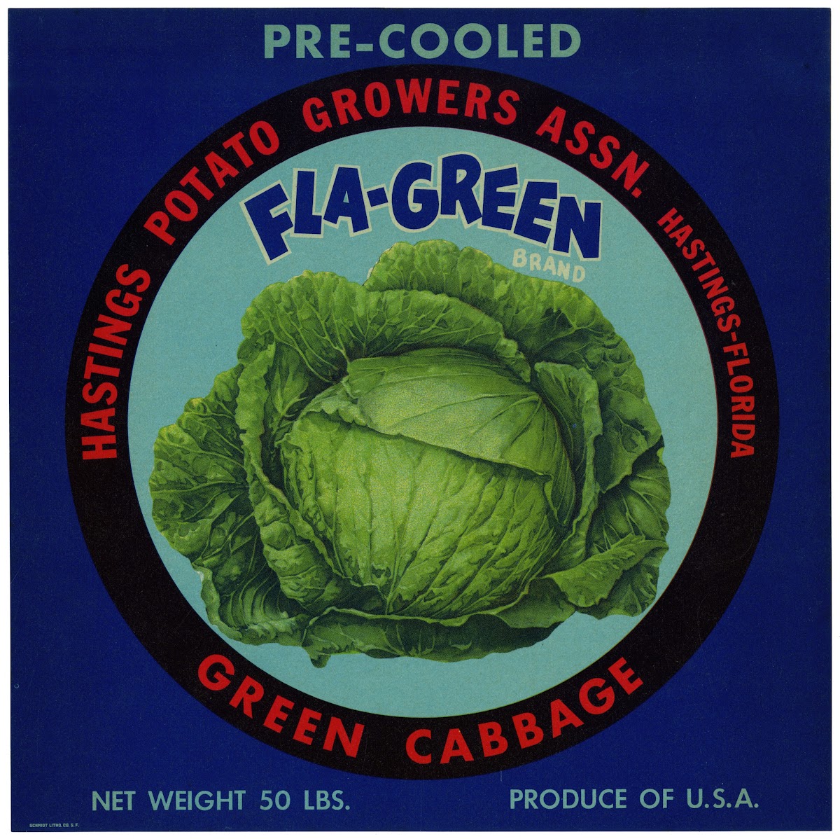 Fla Green Brand Green Cabbage Label 1930 1950