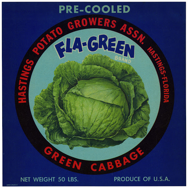 Fla Green Brand Green Cabbage Label 1930 1950