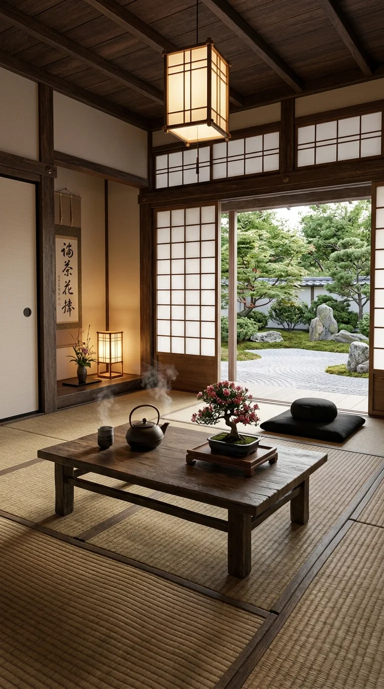 Tranquil Interior Meditation Room with Shoji Screens and Zen Garden - Free 4K mobile Wallpaper