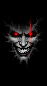 Sinister Cracked Demon Face with Glowing Red Eyes