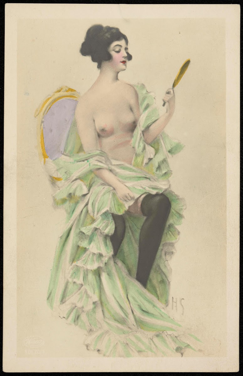 Woman in negligee with a mirror 20th century