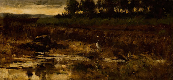 Marsh Landscape with Egret c 1900