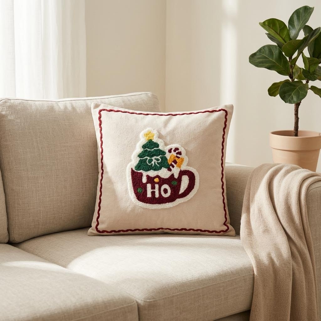 Christmas Embroidery Pillow Cover, 45×45 cm