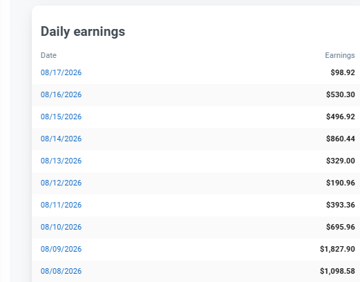 Affiliate commission dashboard screenshot