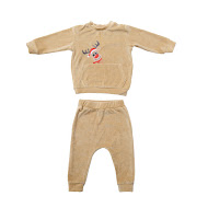 Children's velour suit Twins with embroidery Deer 86s caramel