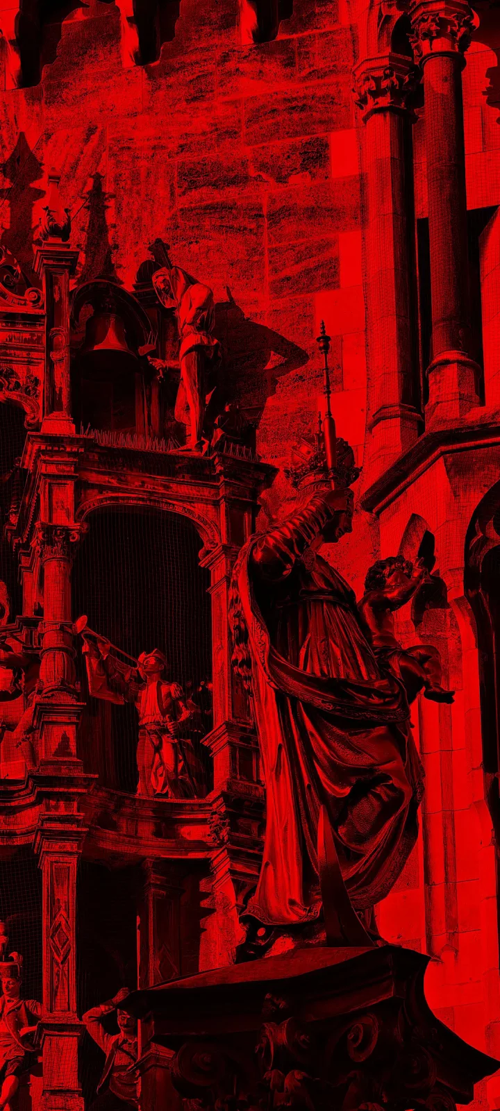 Monochromatic Red Gothic Architecture - Dramatic Monochromatic Photography 2K iPhone Wallpaper (1836x4080)