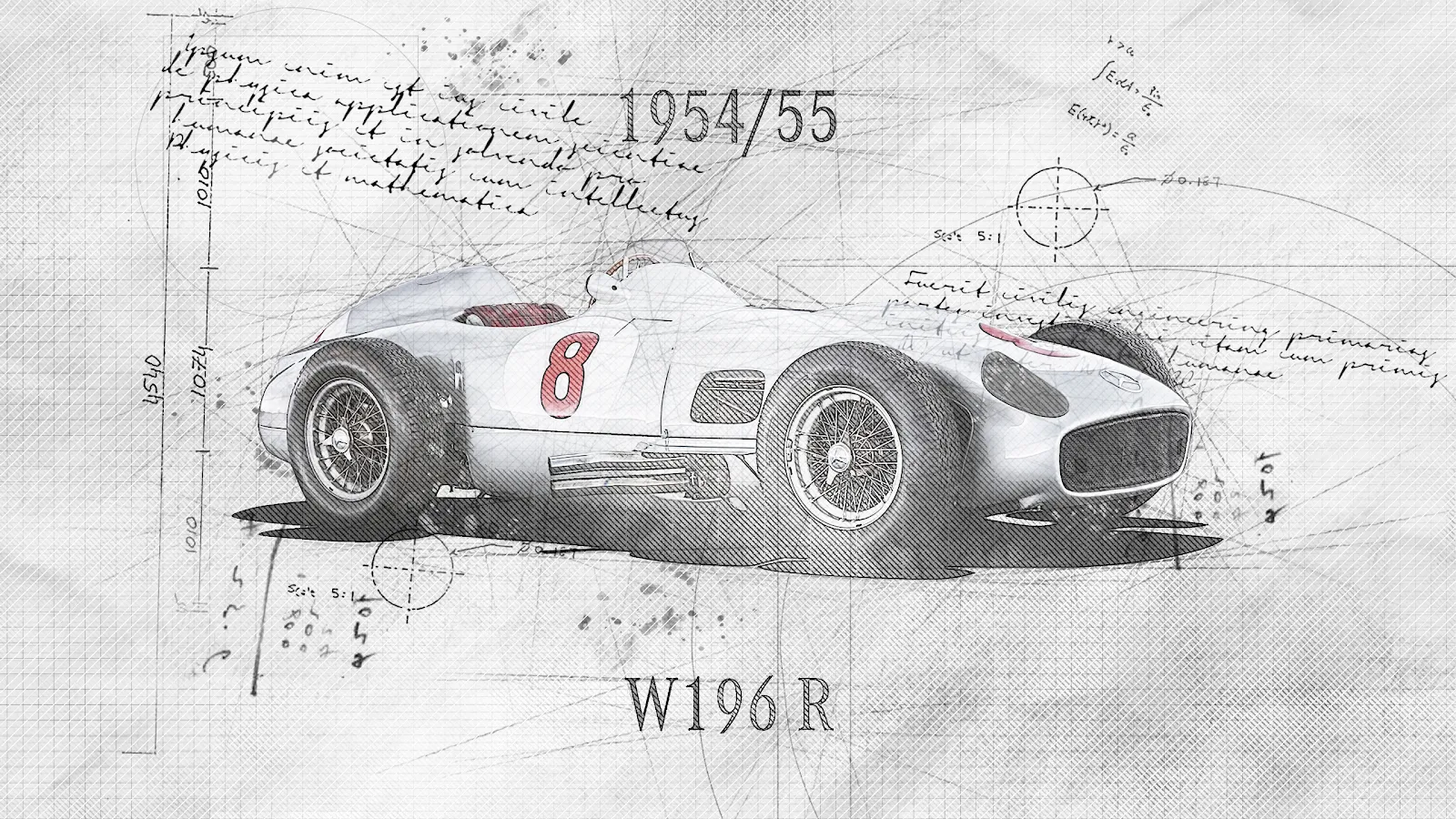 Mercedes W196, Classic Car, Race Car, Automotive Art 2K Desktop Wallpaper