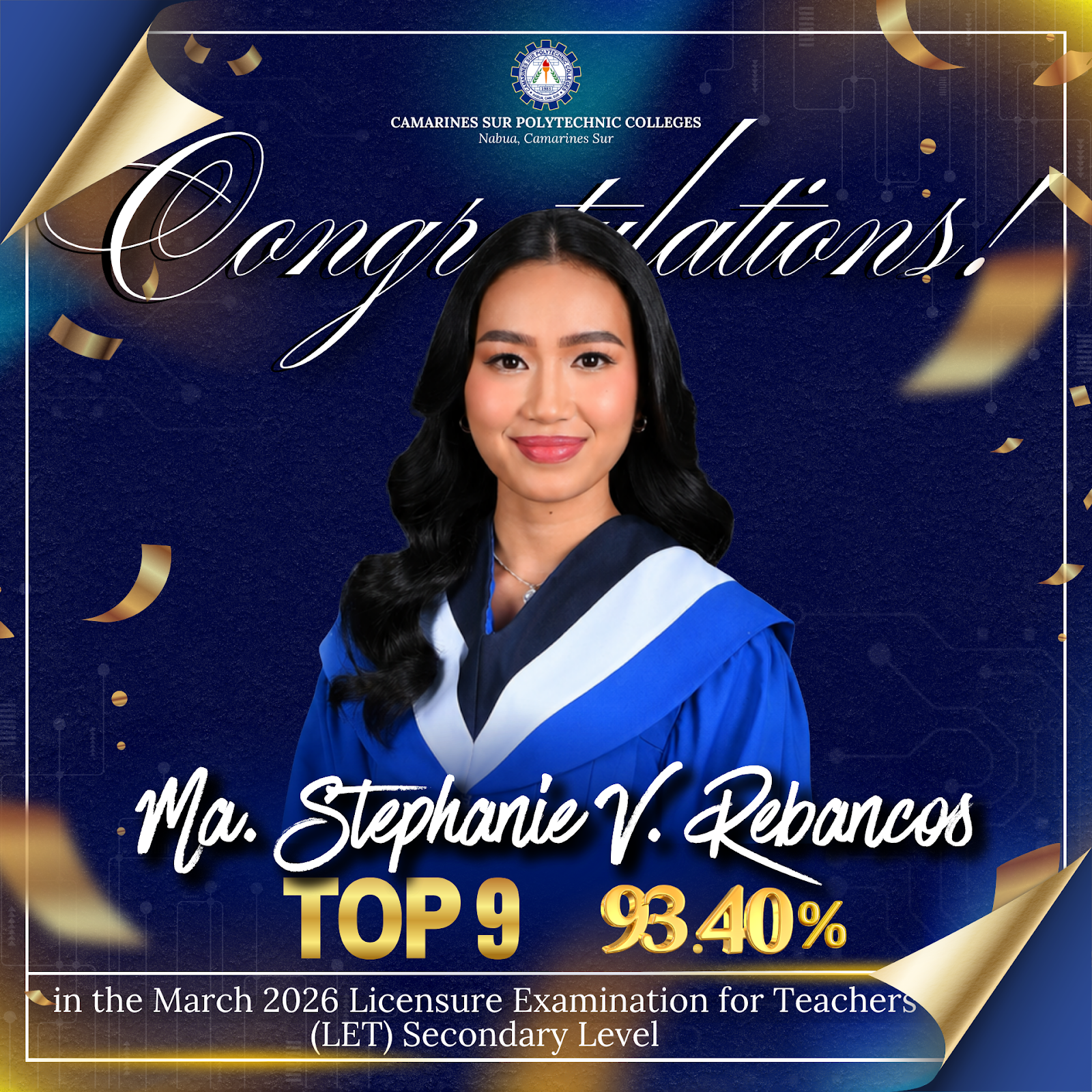 𝐌𝐚. 𝐒𝐭𝐞𝐩𝐡𝐚𝐧𝐢𝐞 𝐕. 𝗥𝗲𝗯𝗮𝗻𝗰𝗼𝘀 𝗕𝗿𝗶𝗻𝗴𝘀 𝗛𝗼𝗻𝗼𝗿 𝘁𝗼 𝗖𝗦𝗣𝗖 𝗮𝘀 𝗟𝗘𝗧 𝟮𝟬𝟮𝟲 𝗧𝗼𝗽 𝟵!