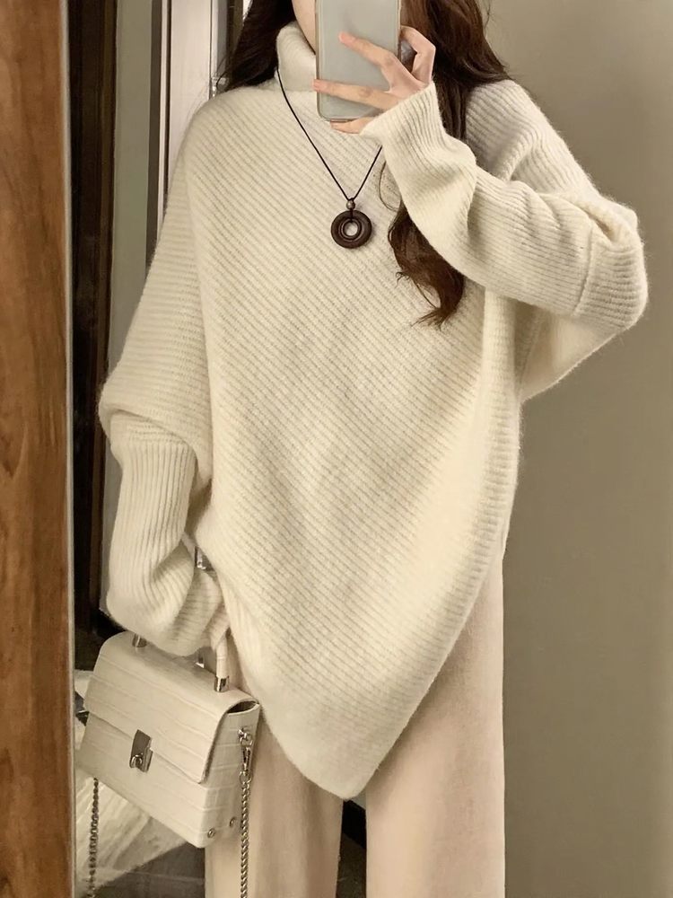Women's Turtleneck Sweater with Irregular Hem
