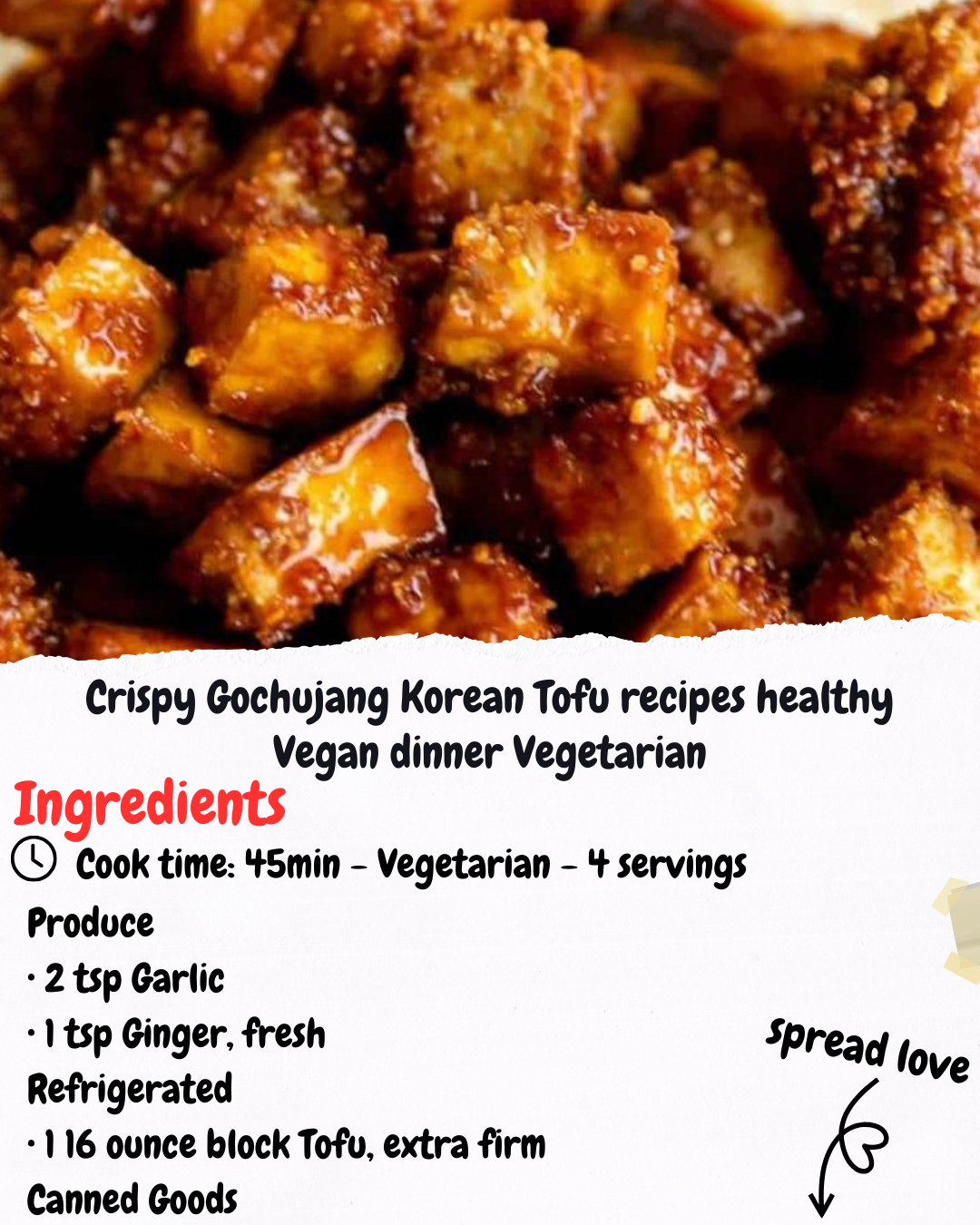 Crispy Gochujang Korean Tofu recipes healthy Vegan dinner Vegetarian