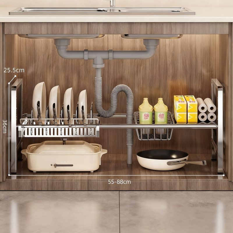 Pull-out under-sink shelf for the kitchen