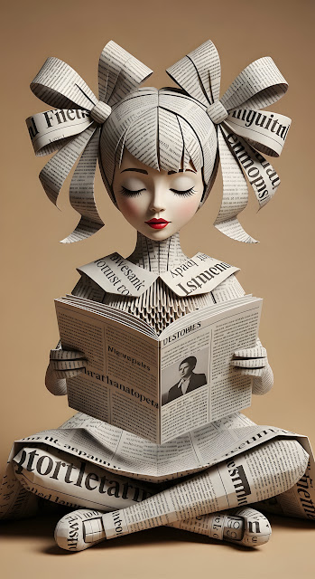 Paper Art Sculpture of Girl Reading Newspaper Book - Free mobile Wallpaper