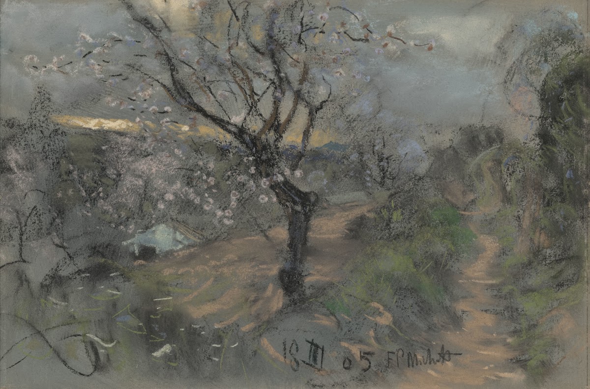A Hillside Path with Blooming Cherry Trees under an Overcast Sky 1905