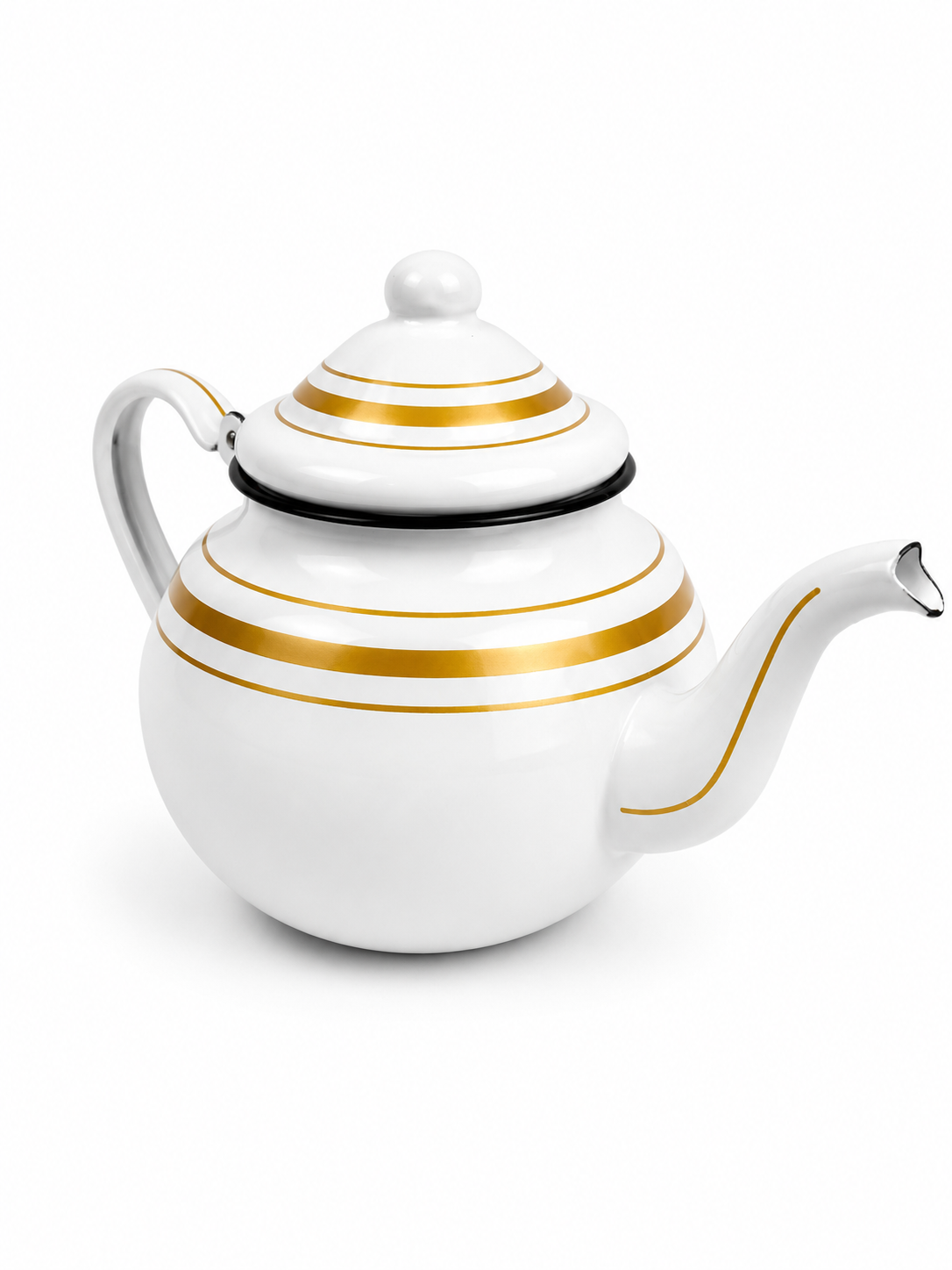 Tetera En Peltre Con Tapa Blanca Lineas Doradas 14Cm - 1 Litro — imagen 2