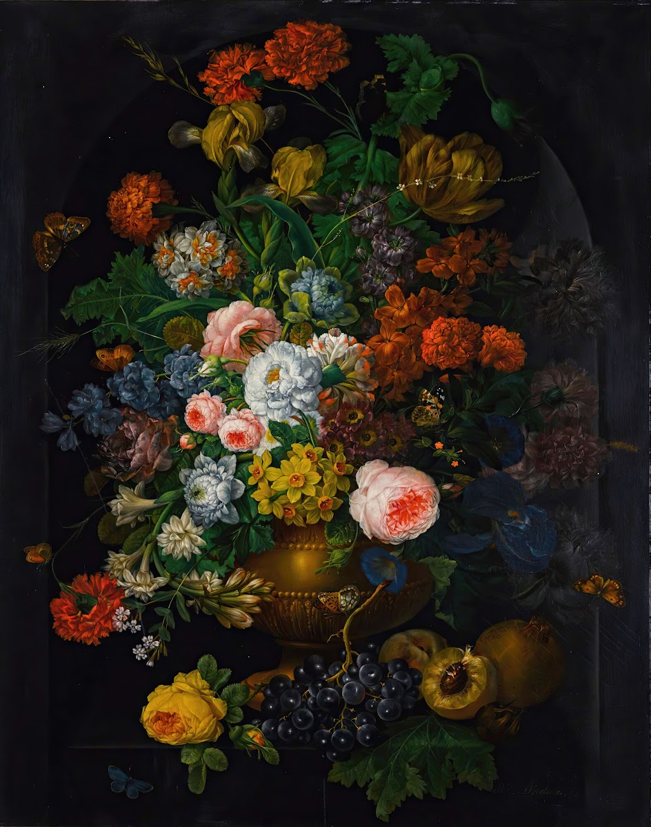 A still life of flowers in a vase with butterflies 1811