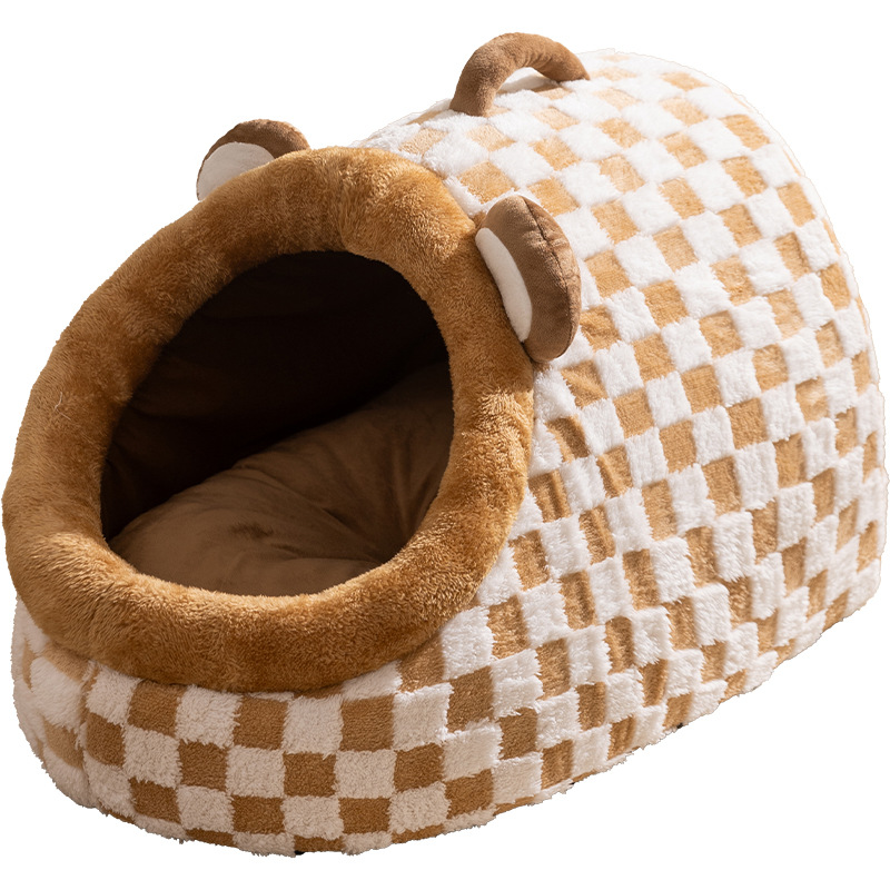 Semi-open cat bed with carrying handle, warm