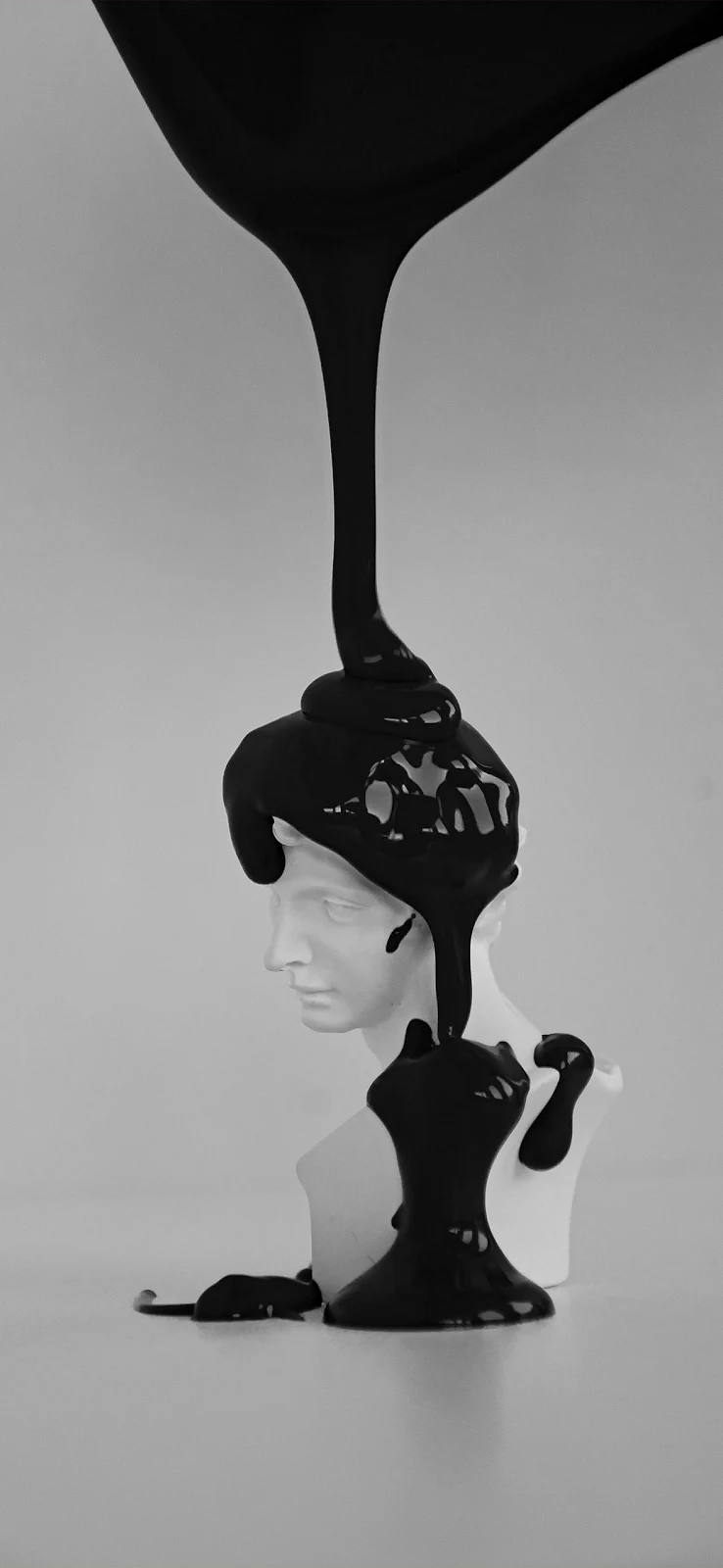 Black Liquid Over White Bust - Conceptual Art Full HD iPhone Wallpaper (1179x2556)