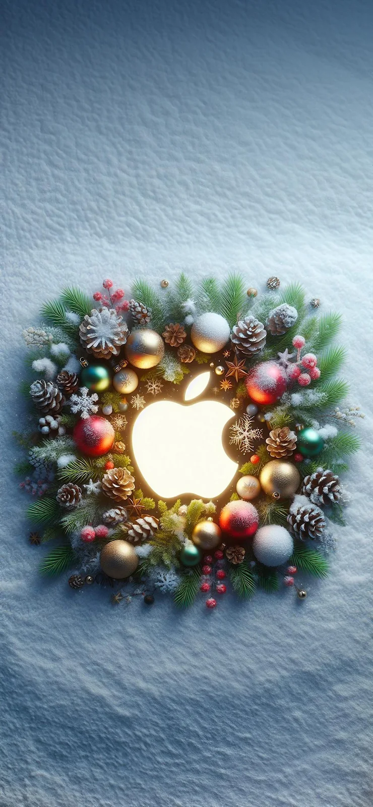 Apple Holiday Wreath In Snow - Festive Digital Art Full HD iPhone Wallpaper (1284x2778)